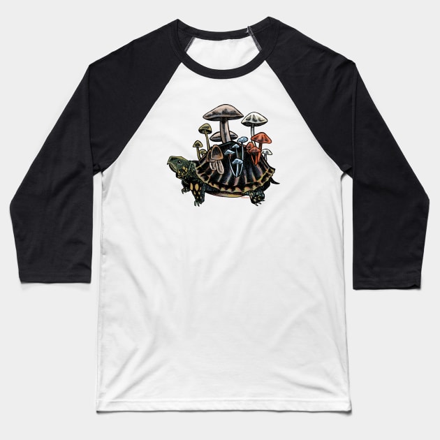 Mushroom Turtle Baseball T-Shirt by Penciltucky